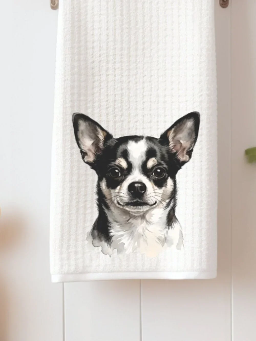 Black & White Chihuahua Waffle Weave Decorative Kitchen Tea Towel